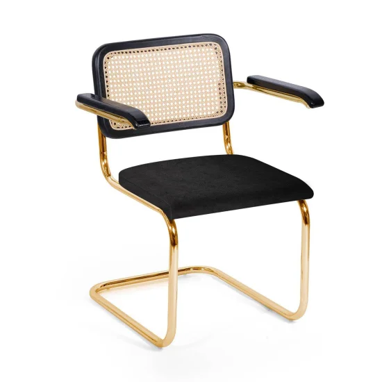 SEDIA WEBSTER CON BRACCIOLI VELLUTO NERO GAMBE IN ORO