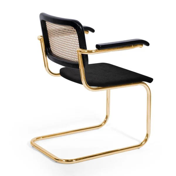 SEDIA WEBSTER CON BRACCIOLI VELLUTO NERO GAMBE IN ORO