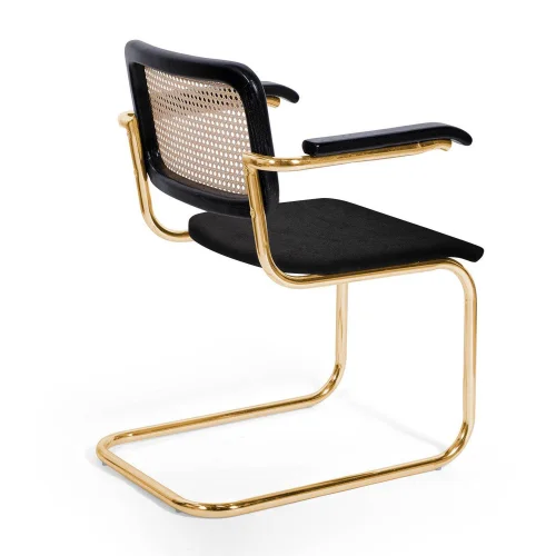 SEDIA WEBSTER CON BRACCIOLI VELLUTO NERO GAMBE IN ORO