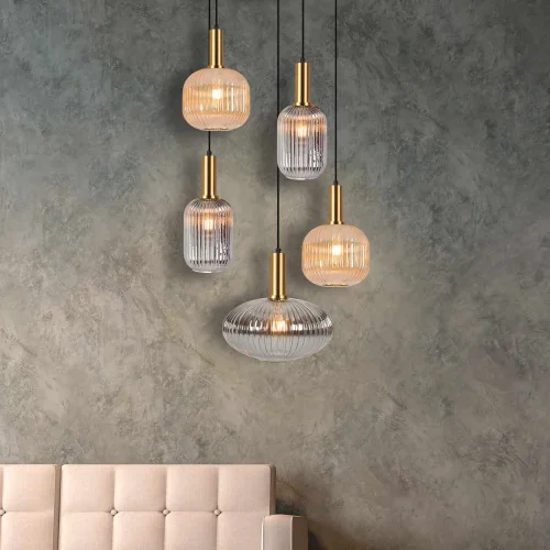 Lampada da soffitto 5 luci Tulip Combinazione Ambra/Fumé Ø70 E27 Shelby | Lampade & Illuminazione Lúzete