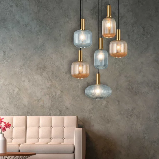 Lampada da soffitto 6 Lampade Combinazione Ambra/Fumé Ø70 E27 Shelby | Lampade e Illuminazione Lúzete