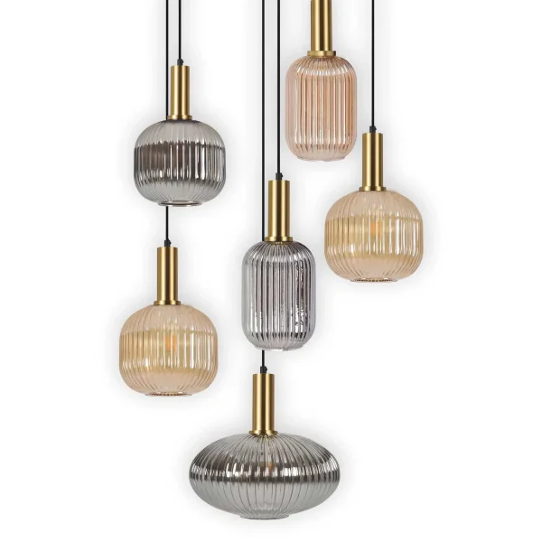 Lampada da soffitto 6 Lampade Combinazione Ambra/Fumé Ø70 E27 Shelby | Lampade e Illuminazione Lúzete
