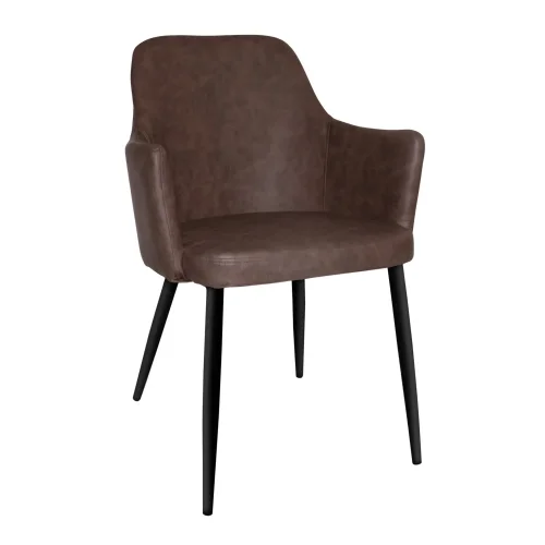 POLTRONA MANDARINA IN SIMILPELLE MARRONE CON GAMBE NERE