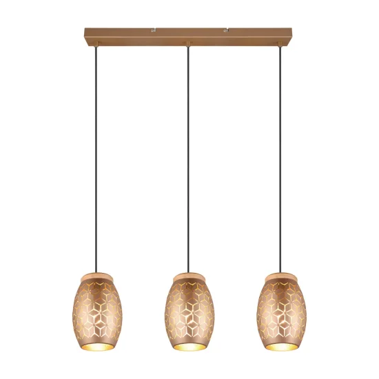 SOSPENSIONE A SOFFITTO 3 LUCI IN METALLO COLOR CAFFÈ E27 BIRKITA