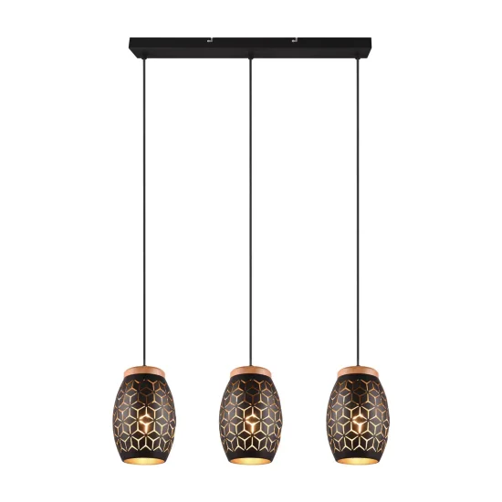 SOSPENSIONE A 3 LUCI IN METALLO NERO E27 BIRKITA 2