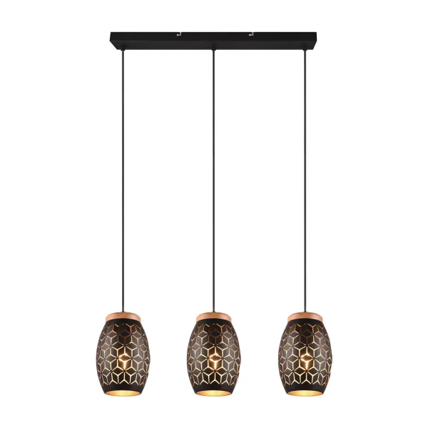 SOSPENSIONE A 3 LUCI IN METALLO NERO E27 BIRKITA