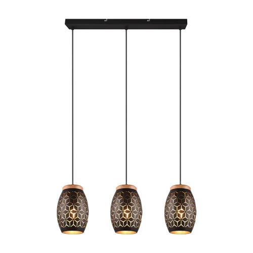 SOSPENSIONE A 3 LUCI IN METALLO NERO E27 BIRKITA