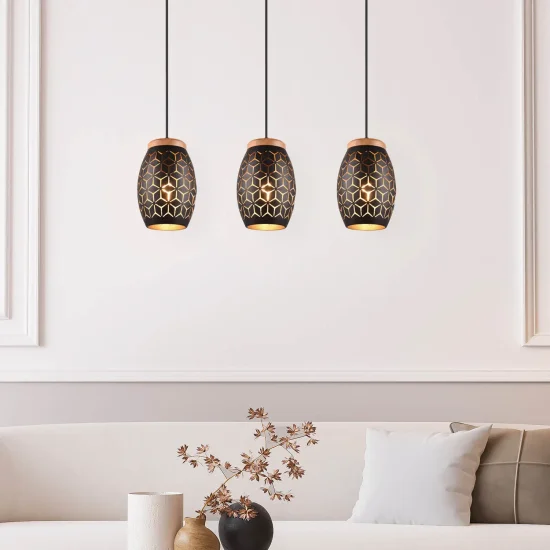 SOSPENSIONE A 3 LUCI IN METALLO NERO E27 BIRKITA