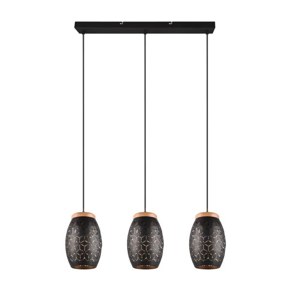 SOSPENSIONE A 3 LUCI IN METALLO NERO E27 BIRKITA