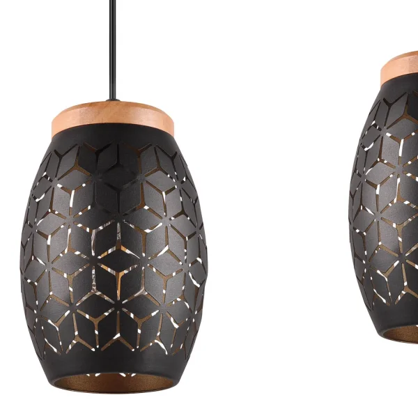 SOSPENSIONE A 3 LUCI IN METALLO NERO E27 BIRKITA