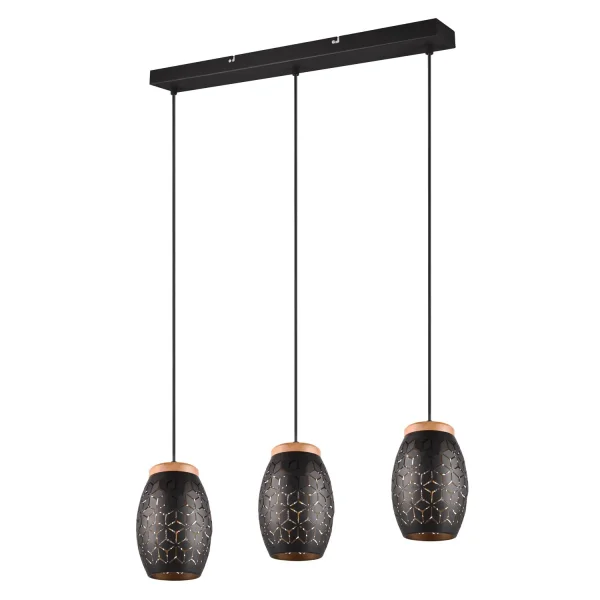 SOSPENSIONE A 3 LUCI IN METALLO NERO E27 BIRKITA