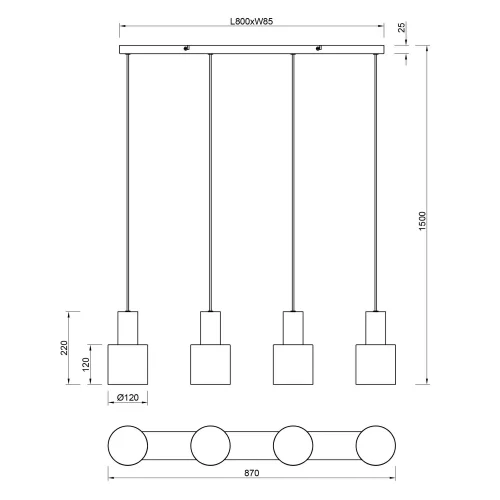 SOSPENSIONE DA SOFFITTO 4 LUCI E27 AQUILES