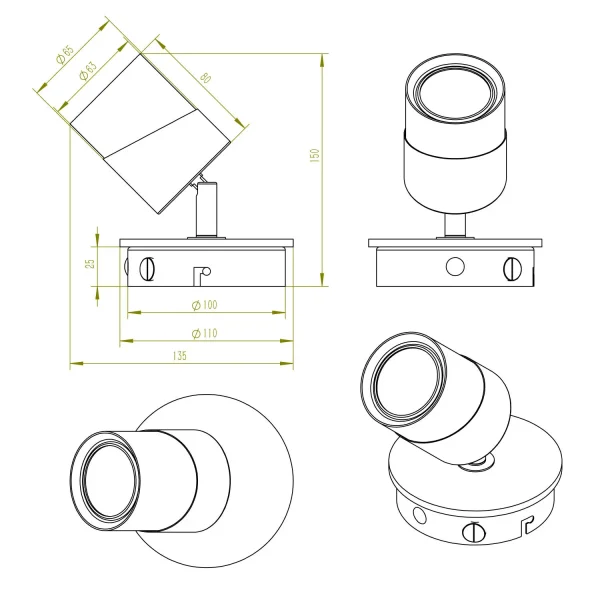 SPOT DA SOFFITTO/PARETE 1 LUCE GU10 BIANCO AMARU