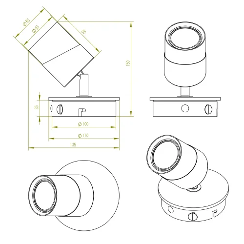SPOT DA SOFFITTO/PARETE 1 LUCE GU10 BIANCO AMARU