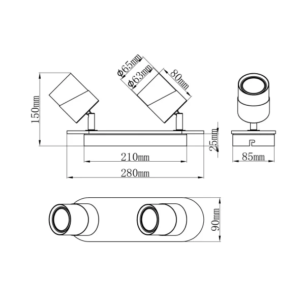 PROIETTORE DA SOFFITTO 2 LUCI GU10 BIANCO AMARU