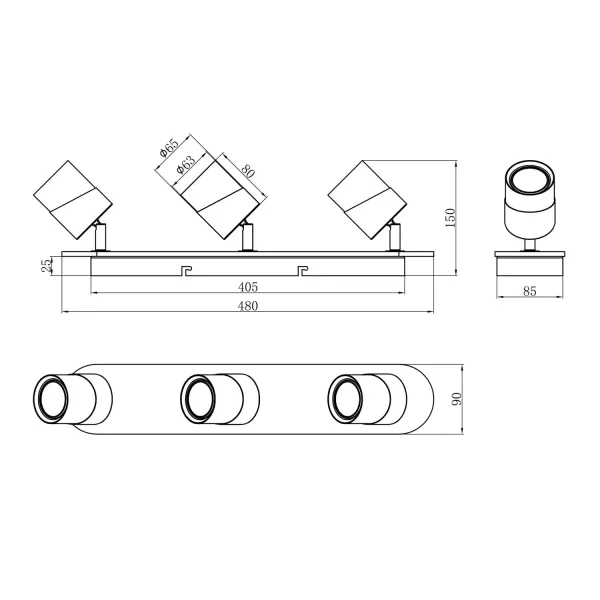 PROIETTORE DA SOFFITTO 3 LUCI GU10 BIANCO AMARU