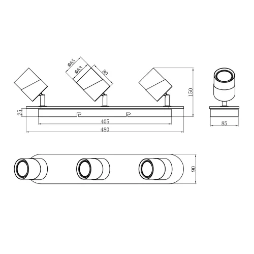 PROIETTORE DA SOFFITTO 3 LUCI GU10 BIANCO AMARU