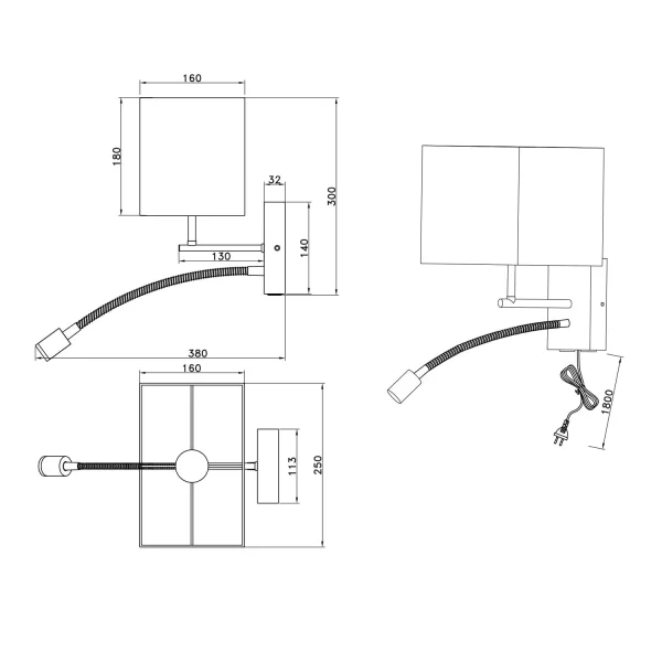 APPLIQUE DA PARETE FLEXO E27 SCHERMO RETTANGOLARE MARISOL