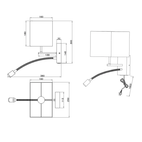 APPLIQUE DA PARETE FLEXO E27 SCHERMO RETTANGOLARE MARISOL