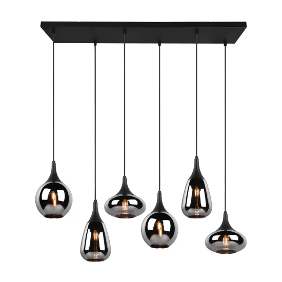 SOSPENSIONE 6 LUCI COLORE ACCIAIO CROMATO E14 LESLIE