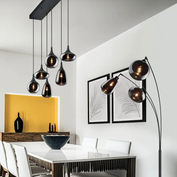 SOSPENSIONE 6 LUCI COLORE ACCIAIO CROMATO E14 LESLIE SOSPENSIONE 6 LUCI COLORE ACCIAIO CROMATO E14 LESLIE