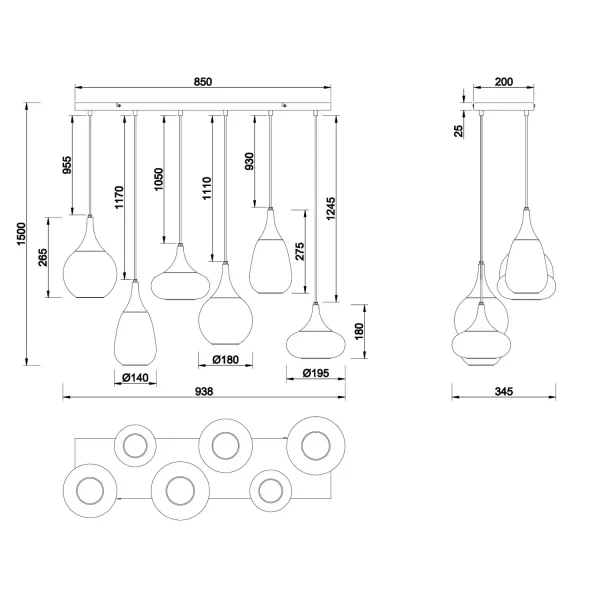 SOSPENSIONE 6 LUCI COLORE ACCIAIO CROMATO E14 LESLIE SOSPENSIONE 6 LUCI COLORE ACCIAIO CROMATO E14 LESLIE
