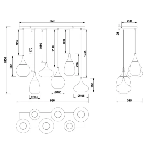 SOSPENSIONE 6 LUCI COLORE ACCIAIO CROMATO E14 LESLIE SOSPENSIONE 6 LUCI COLORE ACCIAIO CROMATO E14 LESLIE