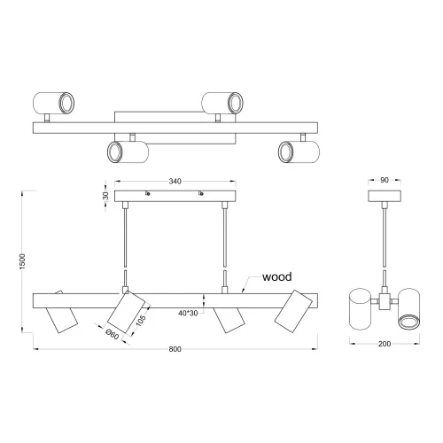 SOSPENSIONE A 4 LUCI GU10 NERO GRAFTON