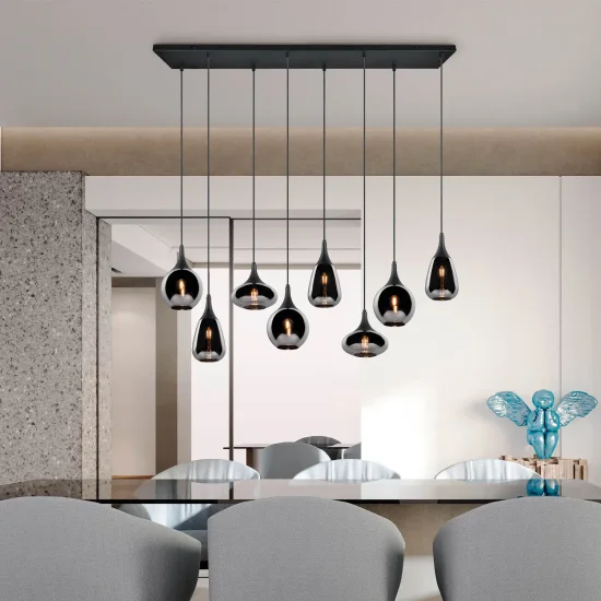 SOSPENSIONE 8 LUCI COLORE ACCIAIO CROMATO E14 LESLIE