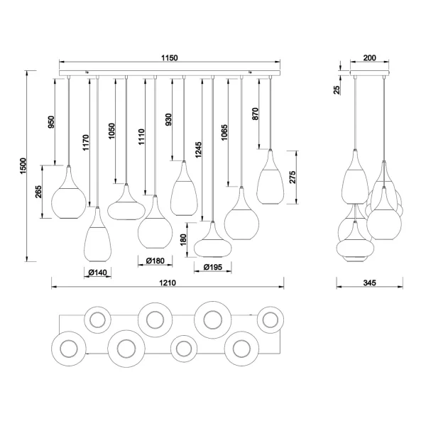 SOSPENSIONE 8 LUCI COLORE ACCIAIO CROMATO E14 LESLIE
