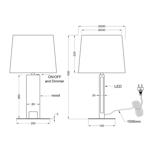 LAMPADA DA TAVOLO E27 BASE IN LEGNO CON LED 6W ROXANA LAMPADA DA TAVOLO E27 BASE IN LEGNO CON LED 6W ROXANA