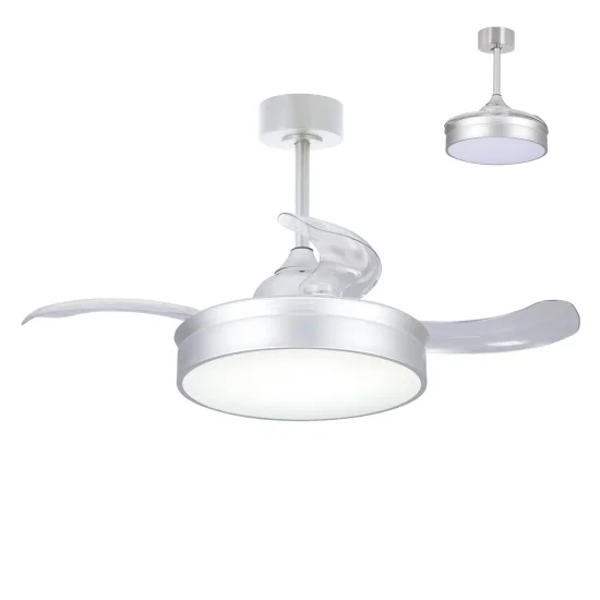 VENTILATORE DA SOFFITTO LED 24W REGOLABILE ARGENTO 4 PALE PIEGHEVOLI MOTORE DC PALMA