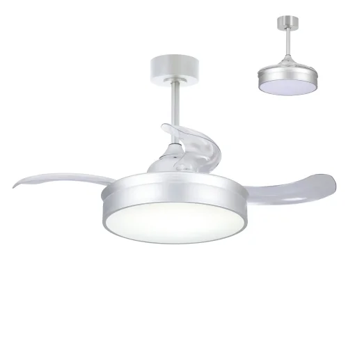VENTILATORE DA SOFFITTO LED 24W REGOLABILE ARGENTO 4 PALE PIEGHEVOLI MOTORE DC PALMA