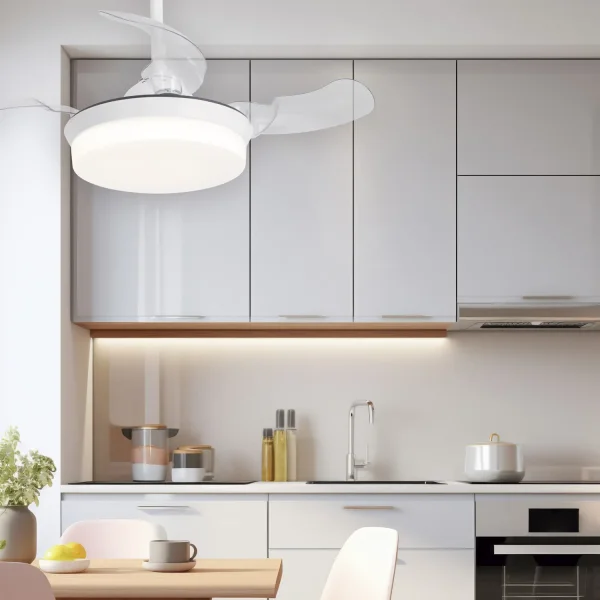 VENTILATORE DA SOFFITTO LED 24W REGOLABILE BIANCO 4 PALE PIEGHEVOLI GERALDTON