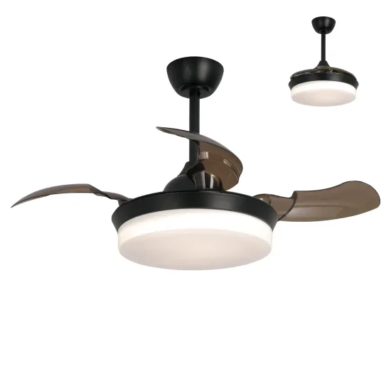 VENTILATORE DA SOFFITTO LED 24W REGOLABILE NERO 4 PALE PIEGHEVOLI GERALDTON