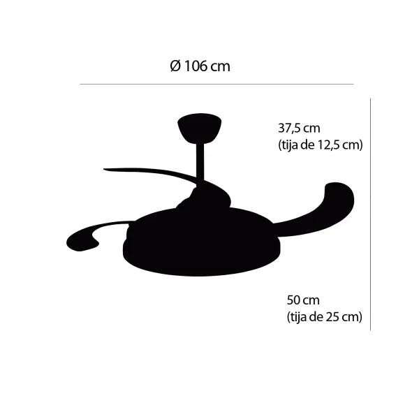 VENTILATORE DA SOFFITTO LED 48W REGOLABILE 4 PALE PIEGHEVOLI HANOI