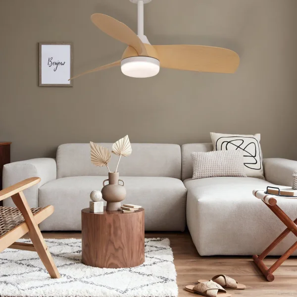 VENTILATORE DA SOFFITTO CON LUCE MOTORE DC SIERRA COLORE LEGNO CHIARO Ø 91,4 CM