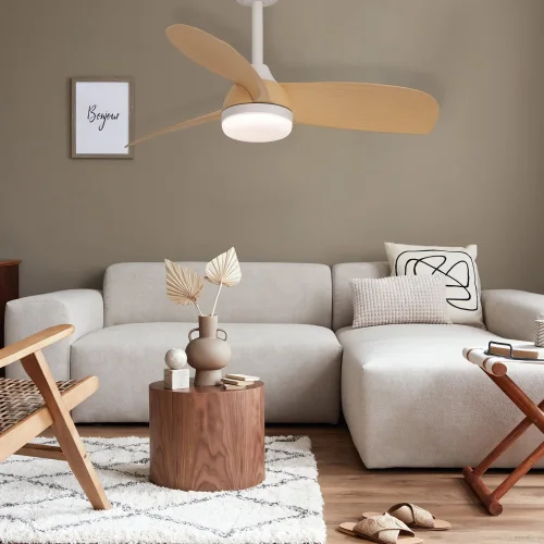 VENTILATORE DA SOFFITTO CON LUCE MOTORE DC SIERRA COLORE LEGNO CHIARO Ø 91,4 CM
