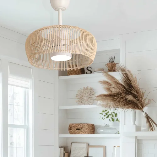 VENTILATORE DA SOFFITTO LED 18W 3000-6000K CON SCHERMO IN RATTAN CHIARO MAUI VENTILATORE DA SOFFITTO LED 18W 3000-6000K CON SCHERMO IN RATTAN CHIARO MAUI