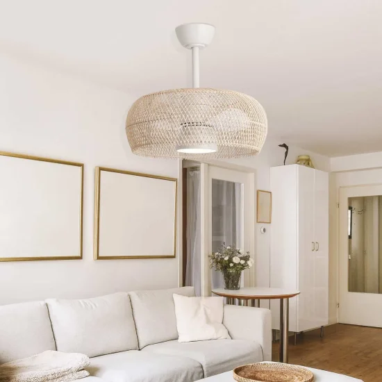 VENTILATORE DA SOFFITTO LED 18W 3000-6000K SCHERMO IN RATAN NATURALE KOLOA 2