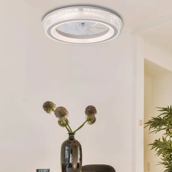 VENTILATORE DA SOFFITTO STILE PLAFONIERA LED 48W 3000-6000K 5 PALE BIANCO GLIMMER 2