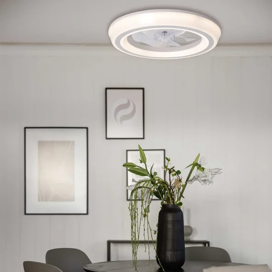 VENTILATORE DA SOFFITTO STILE PLAFONIERA LED 48W 3000-6000K 5 PALE BIANCO CLARISSE 2