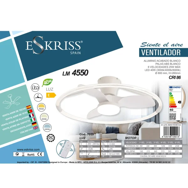 VENTILATORE DA SOFFITTO STILE PLAFONIERA LED 40W 3000-6000K 3 PALE BIANCO PIETRO VENTILATORE DA SOFFITTO STILE PLAFONIERA LED 40W 3000-6000K 3 PALE BIANCO PIETRO