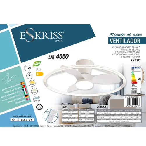 VENTILATORE DA SOFFITTO STILE PLAFONIERA LED 40W 3000-6000K 3 PALE BIANCO PIETRO VENTILATORE DA SOFFITTO STILE PLAFONIERA LED 40W 3000-6000K 3 PALE BIANCO PIETRO