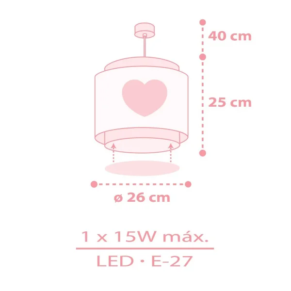 LAMPADARIO DA SOFFITTO PER BAMBINI CUORE ROSA