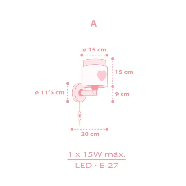 APPLIQUE DA PARETE PER BAMBINI CUORE ROSA APPLIQUE DA PARETE PER BAMBINI CUORE ROSA