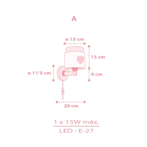 APPLIQUE DA PARETE PER BAMBINI CUORE ROSA APPLIQUE DA PARETE PER BAMBINI CUORE ROSA