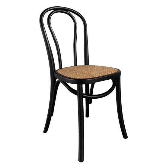 SEDIA IN LEGNO DI BETULLA NERA CON SEDILE IN RATTAN NATURALE AKIRA
