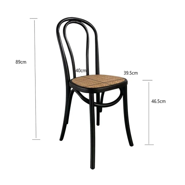 SEDIA IN LEGNO DI BETULLA NERA CON SEDILE IN RATTAN NATURALE AKIRA