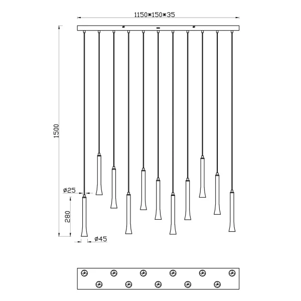 SOSPENSIONE LED 11 LUCI 33W REGOLABILE BASE RETTANGOLARE FABIOLA